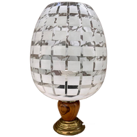 Vintage Tafellamp Glas Met Hout Mid Century