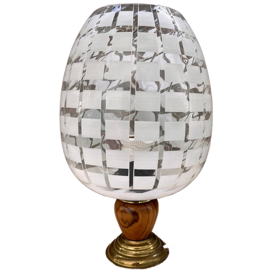 Vintage Tafellamp Glas Met Hout Mid Century 1
