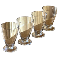 Set Of 4 Vintage Glasses Flower Foot