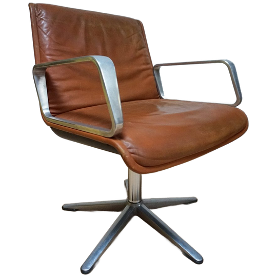 Delta Wilkhahn Bureaustoel In Cognac Kleurig Leer, 1968, Nog 3 Stuks 1