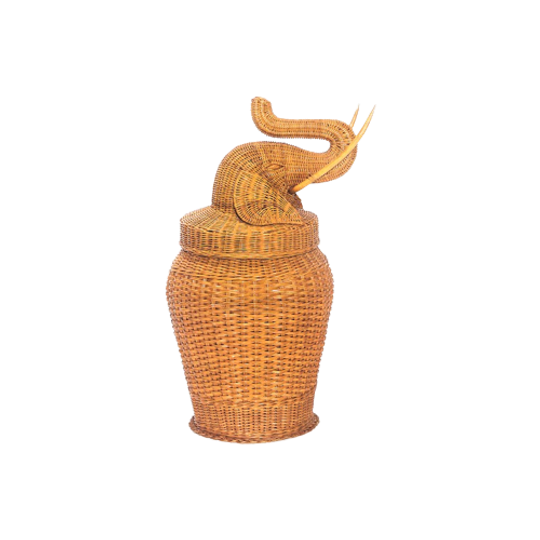 Vintage Boho Elephant Wicker Rattan Storage Box In Da Style Of Mario Torres 1