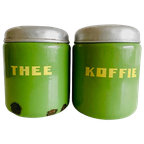 Vintage Emaille Koffie- En Thee Blikken Groen 1920’s thumbnail 1