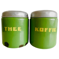 Vintage Emaille Koffie- En Thee Blikken Groen 1920’s
