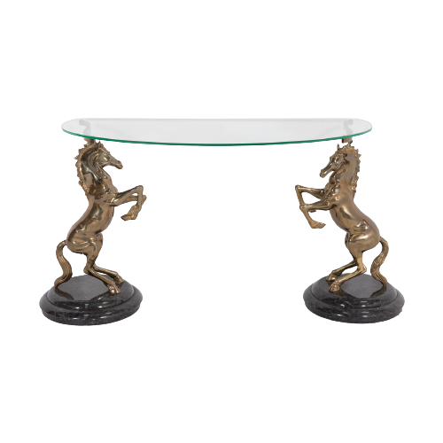 Italian Design Console Table With Casted Brass Horses