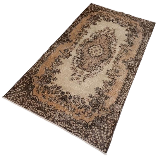 Bruin En Roze Vintage Yuruk Vloerkleed 112 X 207 Cm, 1960's 1