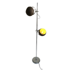 Gepo - Space Age Design / Mcm Floor Lamp With Two Shades - Brown Shades On A Chrome Base thumbnail 1