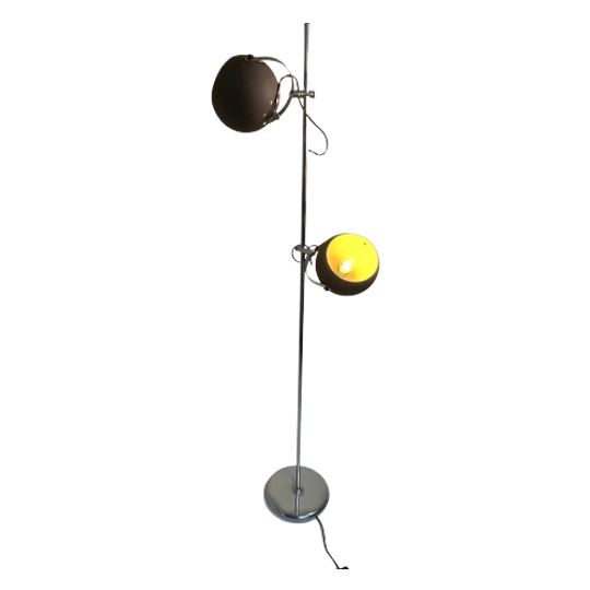 Gepo - Space Age Design / Mcm Floor Lamp With Two Shades - Brown Shades On A Chrome Base 1