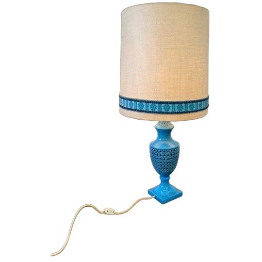 Vintage Hoge Blauwe Keramieken Tafellamp / Lampadaire 1