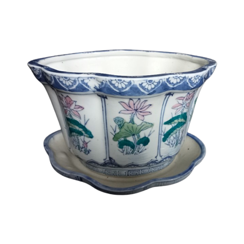 Vintage Schelprand Ovaal Bloempot Met Opvangbakje Zen Look Bonsai Boompje