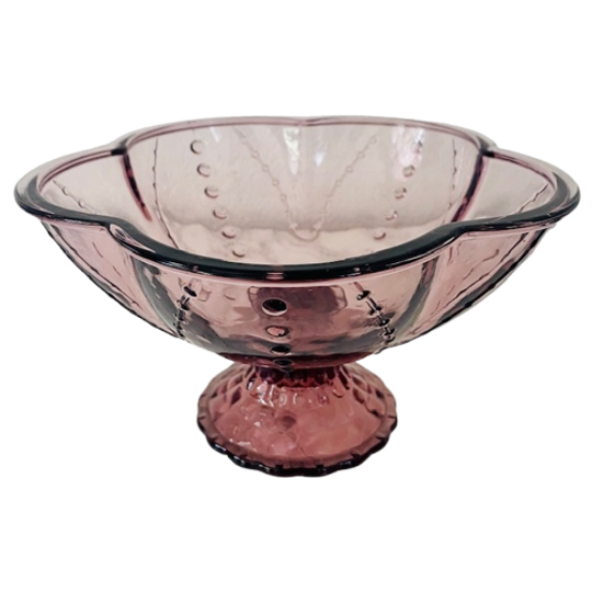 Vintage Boheems Persglas Schaal Op Voet Paars Roze 1