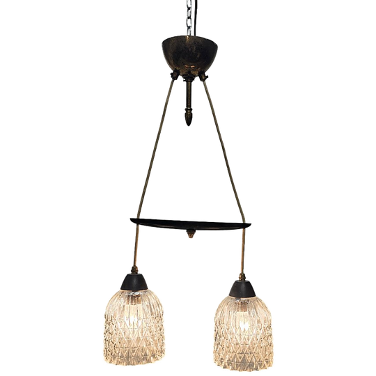 Vintage Franse Dubbele Hanglamp, Circa Jaren 50 1