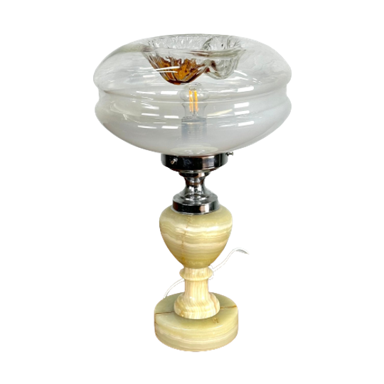 Italiaanse Tafellamp Met Pakistan Onyx En Murano Glas 1