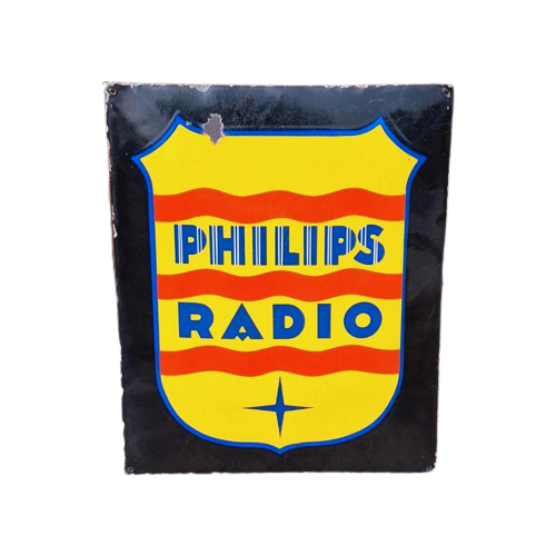 Stok Oud En Origineel Emaille Reclame Bord Philips Radio.