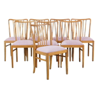 Leuke, Gezellige Set Van 8 Vintage Deens Design Eetkamerstoelen Uit De Jaren ’70 Met Mooie Licht