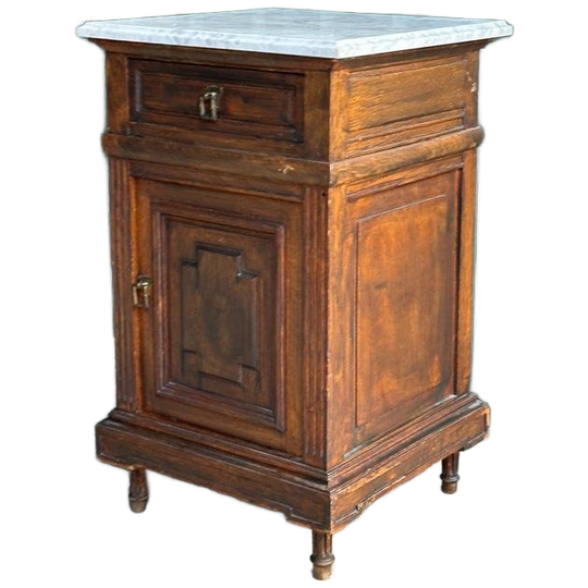Antiek Louis Philippe Nachtkastje Met Marmeren Blad 1
