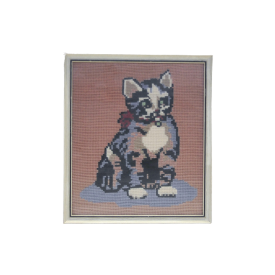 Beige Lijst Geborduurde Kat 1