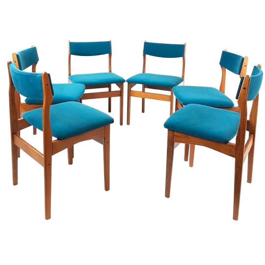 6 Vintage Deense Eettafel Stoelen Nieuw Gestoffeerd 1