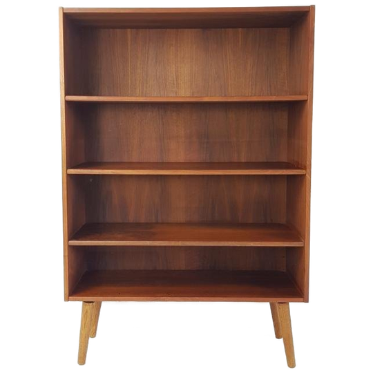 Vintage Deens Boekenkastje Schuine Pootjes Teak 1