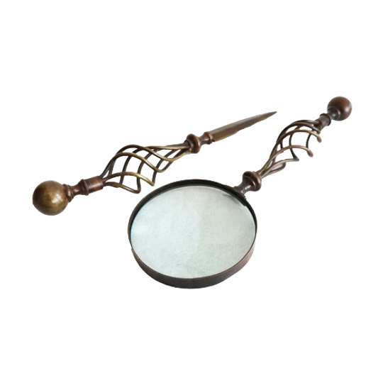 Vintage Set Briefopener En Vergrootglas, Jaren '70 1