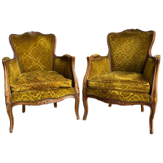 Set Van 2 Vintage Barok Eenzitten / Fauteuils / Clubzetels 1
