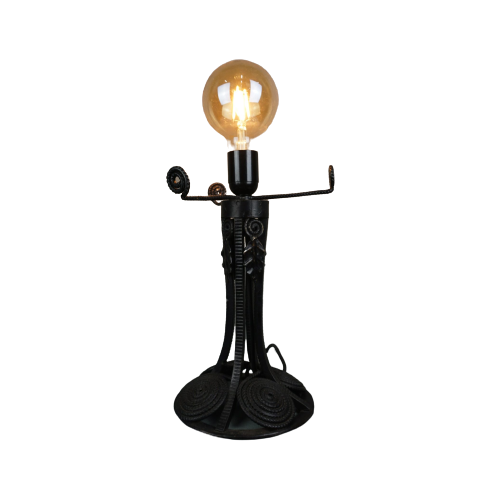 Uniek Vormgegeven Franse Art Deco Smeedijzeren Tafellamp, Charles Schneider