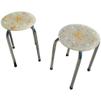 Stools With A Decorative Top Made With Sand , Seashells, And A Starfish Embedded In A Clear Acryl thumbnail 1