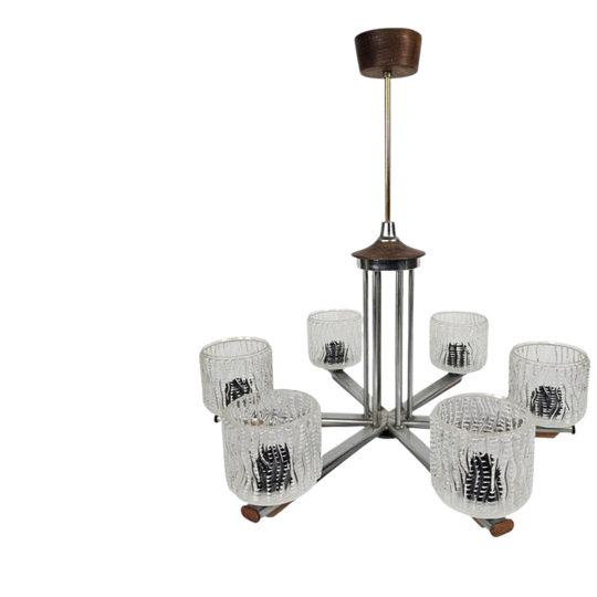 Vintage Kamenicky Senov - Kroonluchter - Teak - Metaal - Chroom - Kristal - W-germany - 60's 1