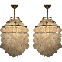 Set Van 2 Hanglampen Capiz Schelpen Lampen Opaline Parelmoer Goud Frame