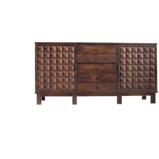 Brutalist Spanish Carved Sideboard Credenza 1
