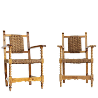 Set Van 2 Vintage Spaanse Brutalist Fauteuils Gewoven Riet