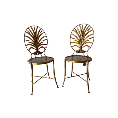 1970Ties Hollywood Regency S.Salvadori Wheat Leaf Chairs