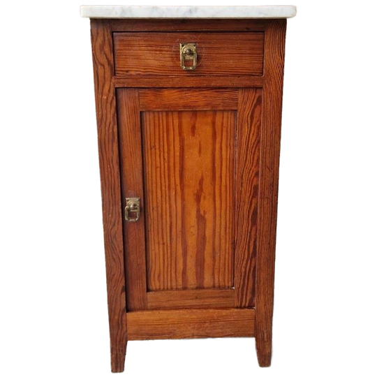 Antieke Wastafel Kast Nachtkastje Met Marmer Plaat Vintage 1