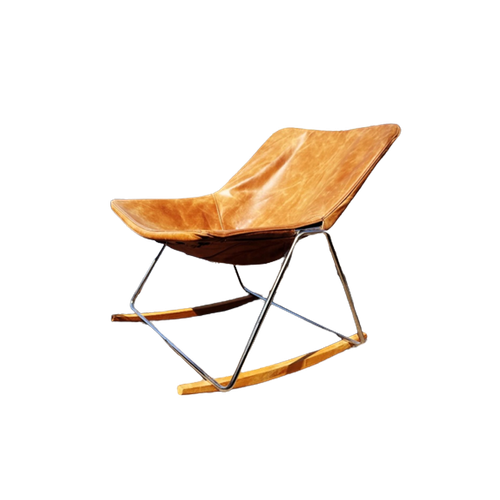 Midcentury Leather G1 Rocking Chair By Pierre Guariche, Ca50