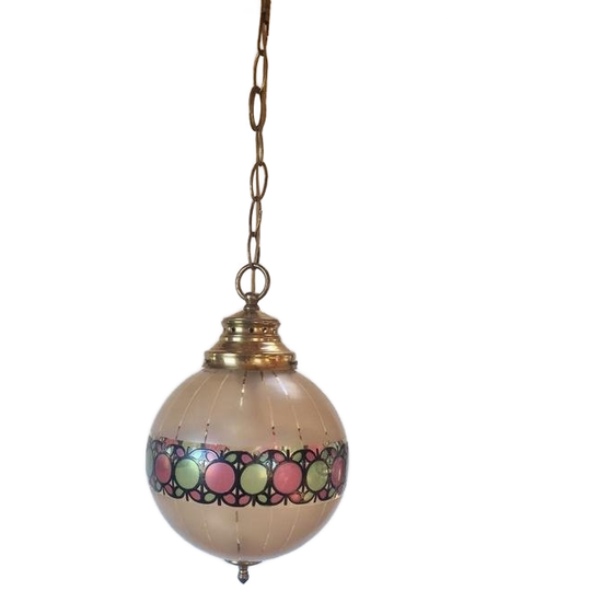 Vintage Franse Bollamp Glas Messing. 1