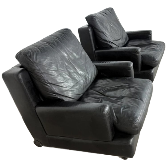 2 Rare Artifort Black Sadel Leather Lounge Fauteuils 1