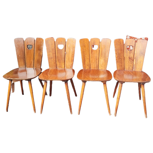 4 Vintage Houten Brutalist Eetkamerstoelen Uit De Jaren 50/60