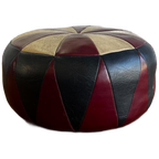 Vintage Patchwork Poef In Rood - Ecru - Zwart thumbnail 1