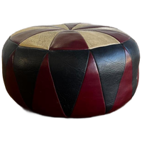 Vintage Patchwork Poef In Rood - Ecru - Zwart