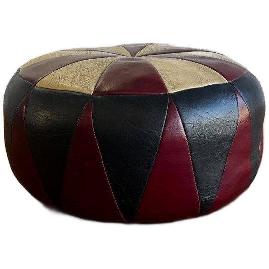 Vintage Patchwork Poef In Rood - Ecru - Zwart 1