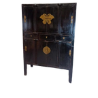 Antieke Vintage Chinees Kast, Zwart Gelakt thumbnail 1