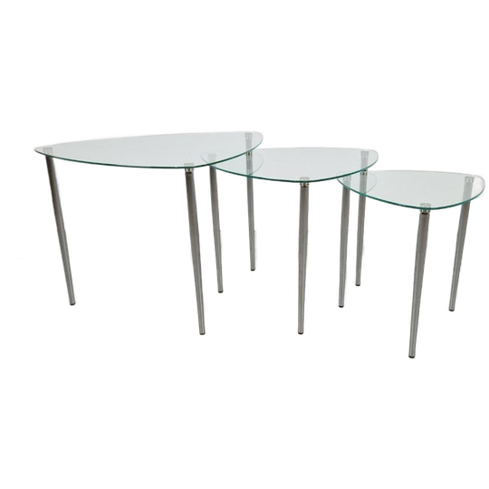 Set 3 Mid-century Nesting Bijzettafels Glas Chrome Italy ´60 1