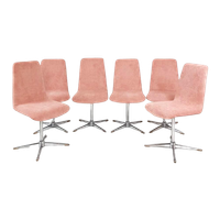 6 Vintage Eka Eetkamer Stoelen Roze Chromen Voet Nieuwe Stof