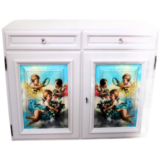 Zachtroze Brocante Kast “engeltjes” 1