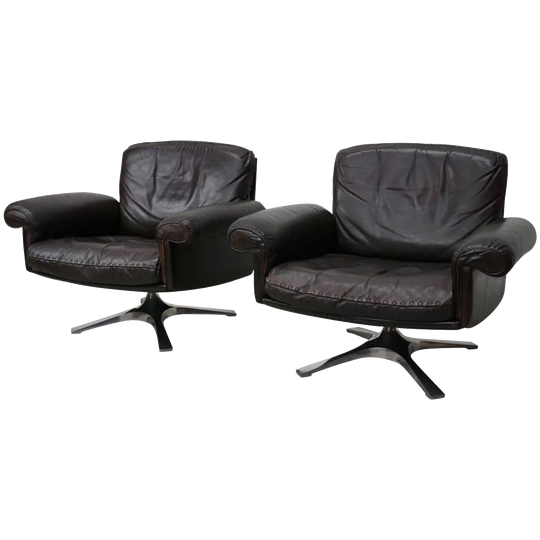 Vintage De Sede Ds-31 Draai Fauteuil In Bruin Leer 1