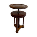 Antique - Wooden Piano Stool / Chair - Mounted On A Swiveling Base - Oak And Brass Detailing With thumbnail 1