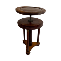 Antique - Wooden Piano Stool / Chair - Mounted On A Swiveling Base - Oak And Brass Detailing With