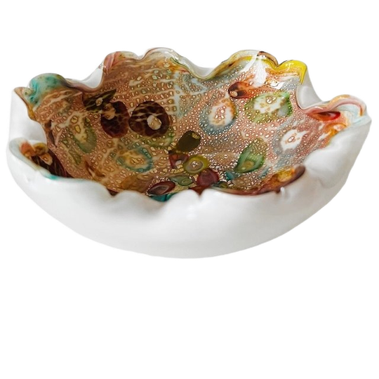 Vintage Glazen Murano Schaaltje Wit Tutti Frutti 1960’s 1