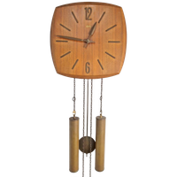 Vintage Wuba Wandklok Teak Messing ’60 Mid Century Klok
