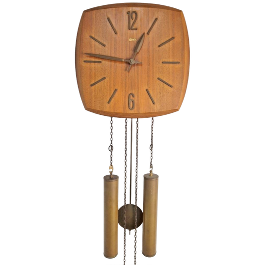 Vintage Wuba Wandklok Teak Messing ’60 Mid Century Klok 1