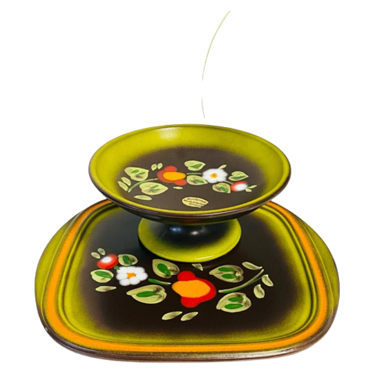 Retro Herbolzheim Keramik Etagère En Cakeschaal Groen 1